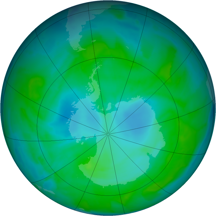 Antarctic ozone map for 12 January 2013